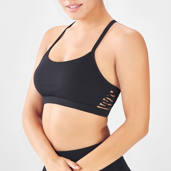NWT Fabletics Black Peri Lace-up Racerback Sports Bra - Picture 1 of 6